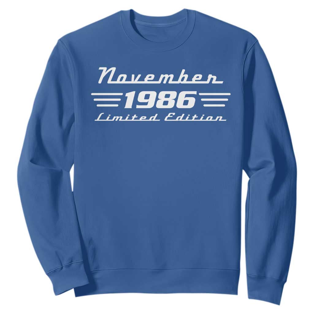 1986 November 40th Birthday Sweatshirt Vintage Limited Edition 40 Year Old Gift