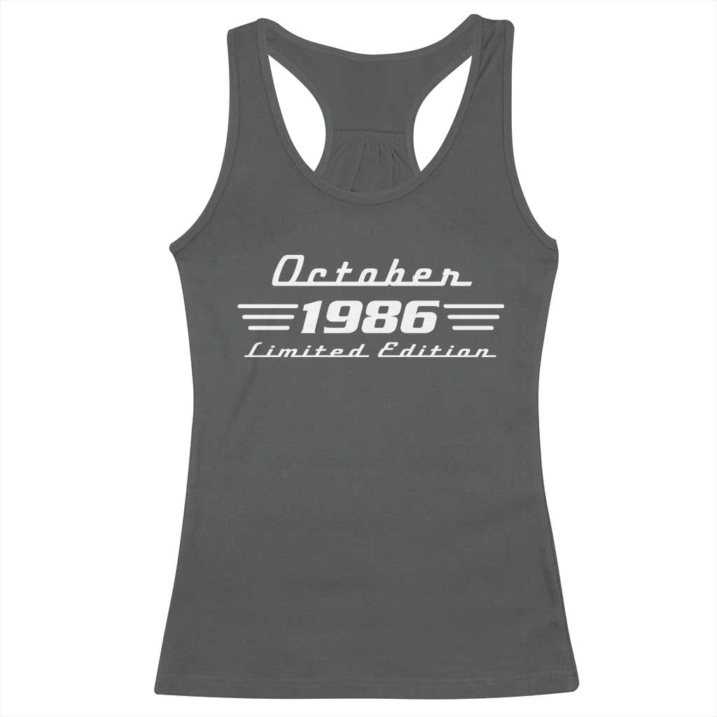 1986 October 40th Birthday Racerback Tank Top Vintage Limited Edition 40 Year Old Gift
