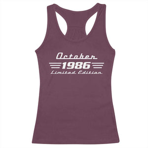 1986 October 40th Birthday Racerback Tank Top Vintage Limited Edition 40 Year Old Gift