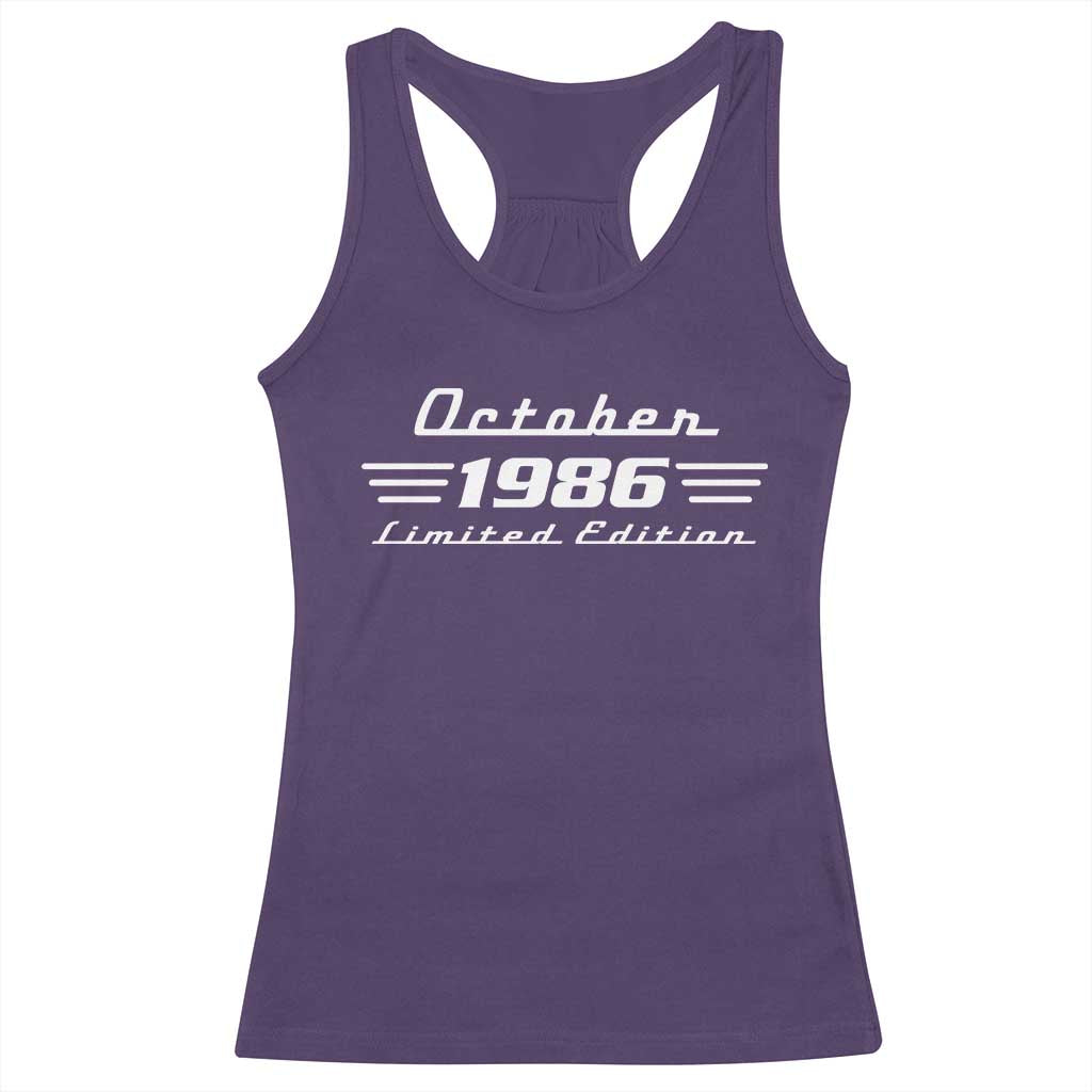 1986 October 40th Birthday Racerback Tank Top Vintage Limited Edition 40 Year Old Gift