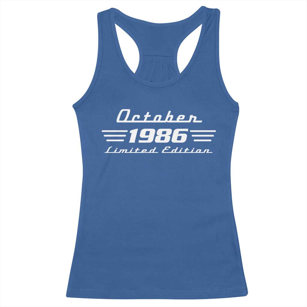 1986 October 40th Birthday Racerback Tank Top Vintage Limited Edition 40 Year Old Gift