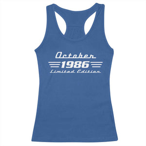 1986 October 40th Birthday Racerback Tank Top Vintage Limited Edition 40 Year Old Gift