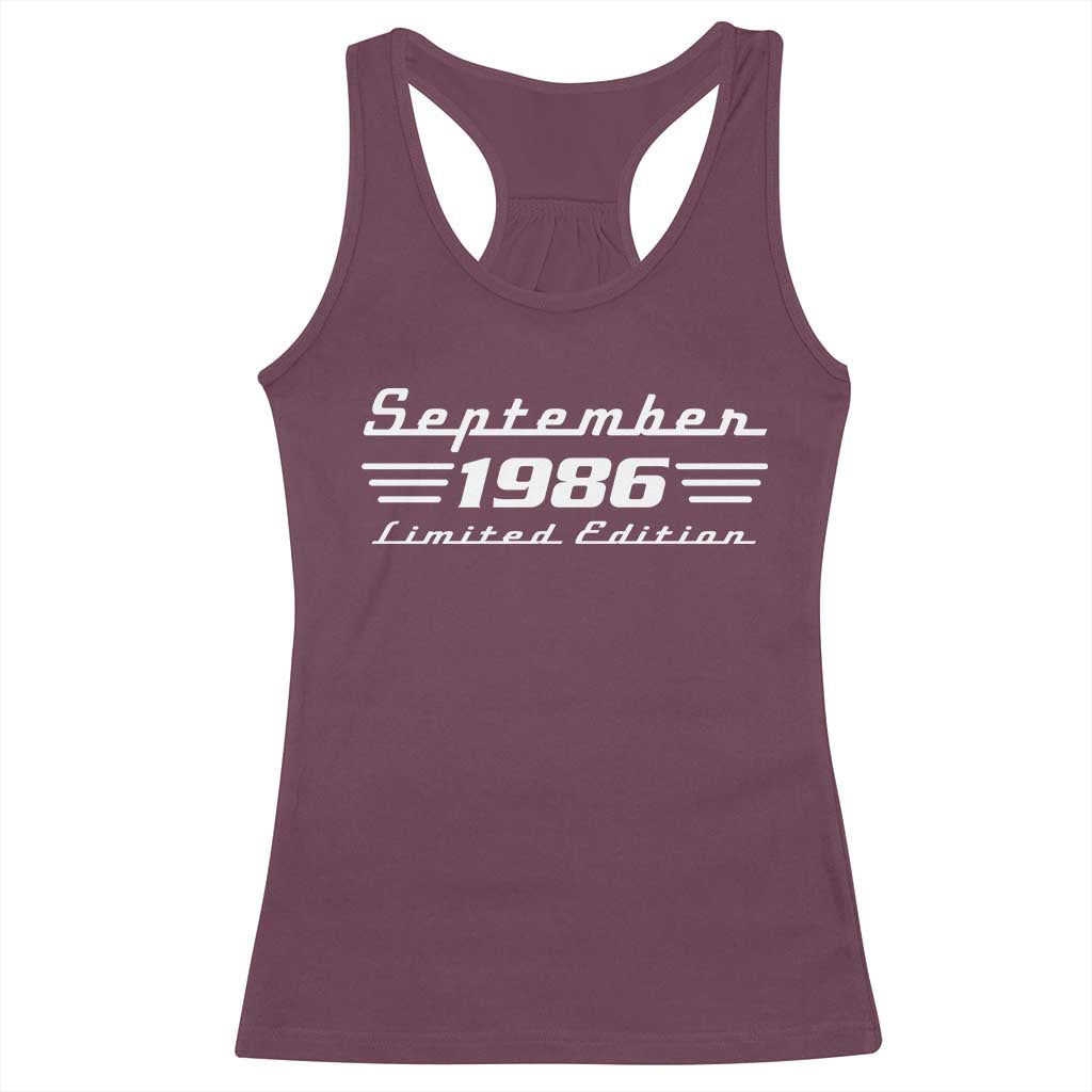 1986 September 40th Birthday Racerback Tank Top Vintage Limited Edition 40 Year Old Gift