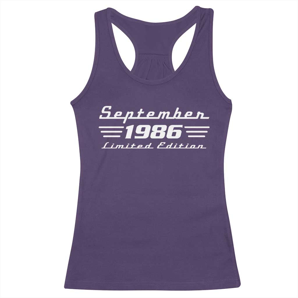 1986 September 40th Birthday Racerback Tank Top Vintage Limited Edition 40 Year Old Gift