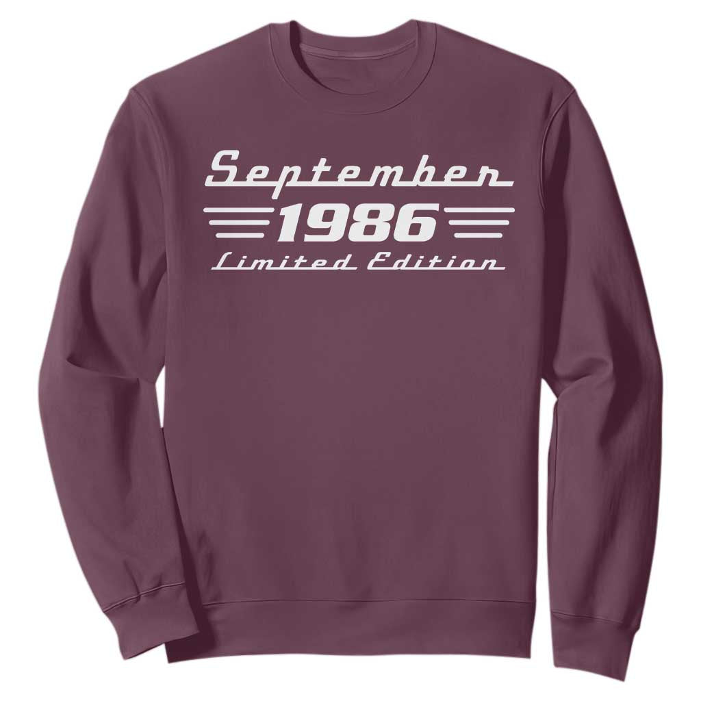 1986 September 40th Birthday Sweatshirt Vintage Limited Edition 40 Year Old Gift
