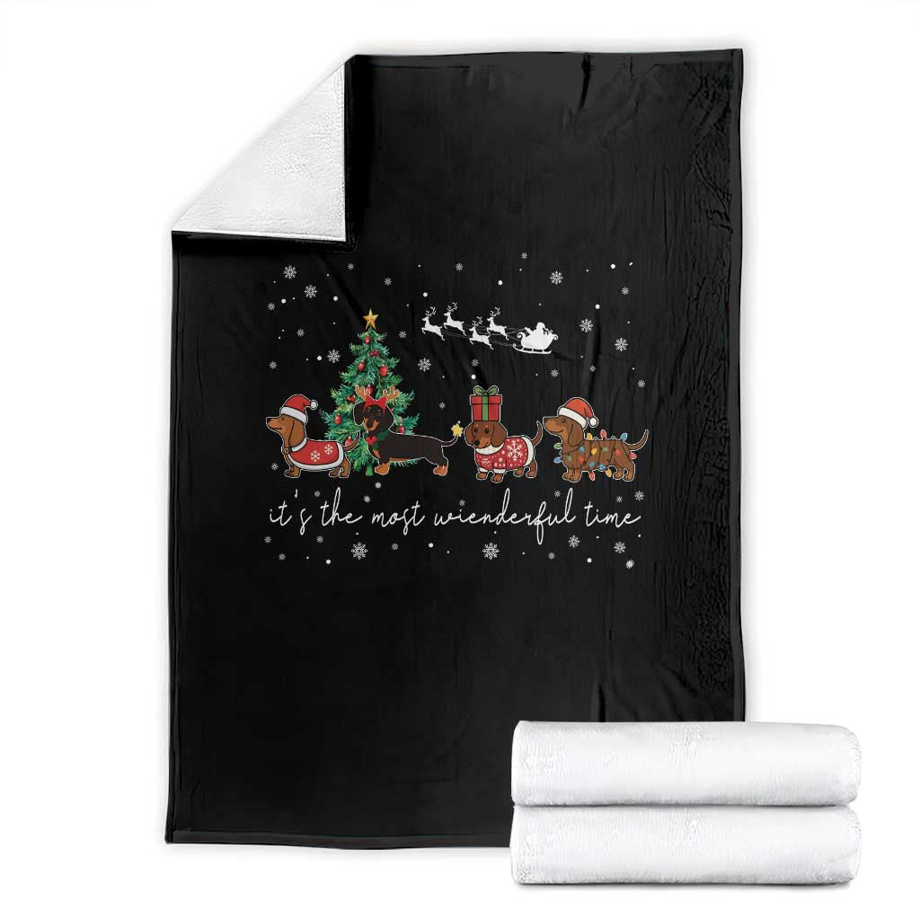 Dachshund Christmas Throw Blanket Funny Weiner Dog Lovers Its The Most Wienderful Time TS10 Black Print Your Wear