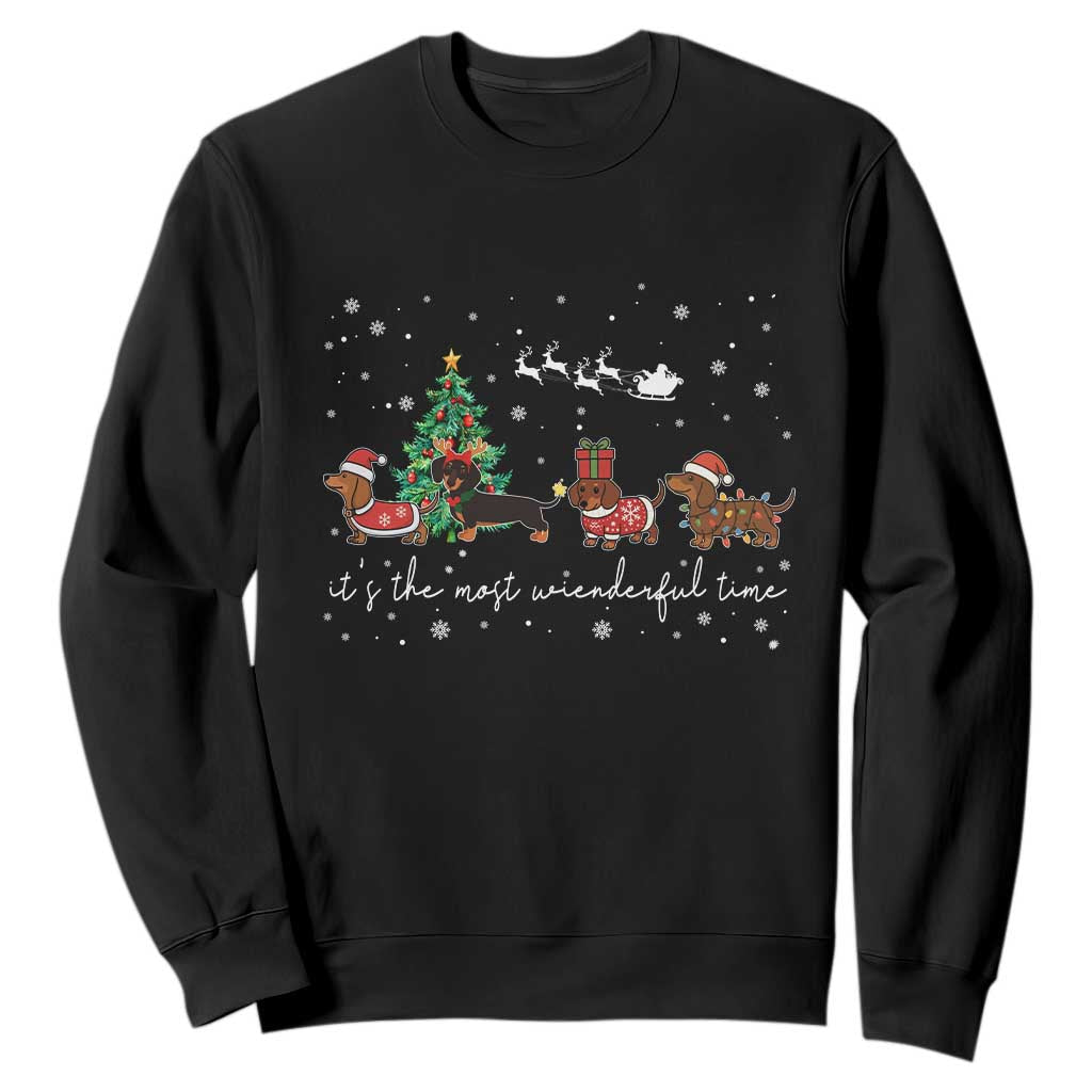 Dachshund Christmas Sweatshirt Funny Weiner Dog Lovers Its The Most Wienderful Time TS10 Black Print Your Wear