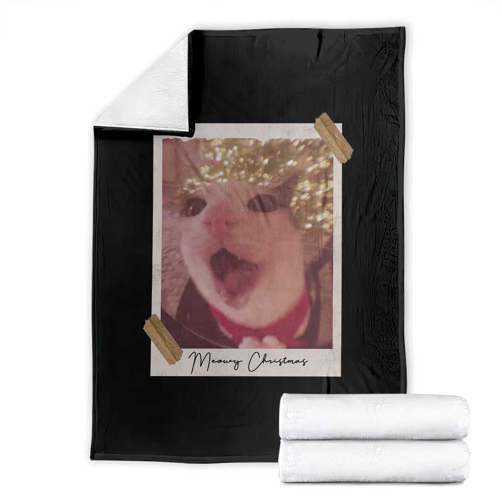 Meowy Christmas Throw Blanket Funny Cat Lovers Xmas Vintage Photo TS10 Black Print Your Wear