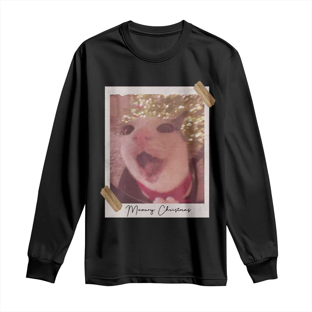 Meowy Christmas Long Sleeve Shirt Funny Cat Lovers Xmas Vintage Photo TS10 Black Print Your Wear