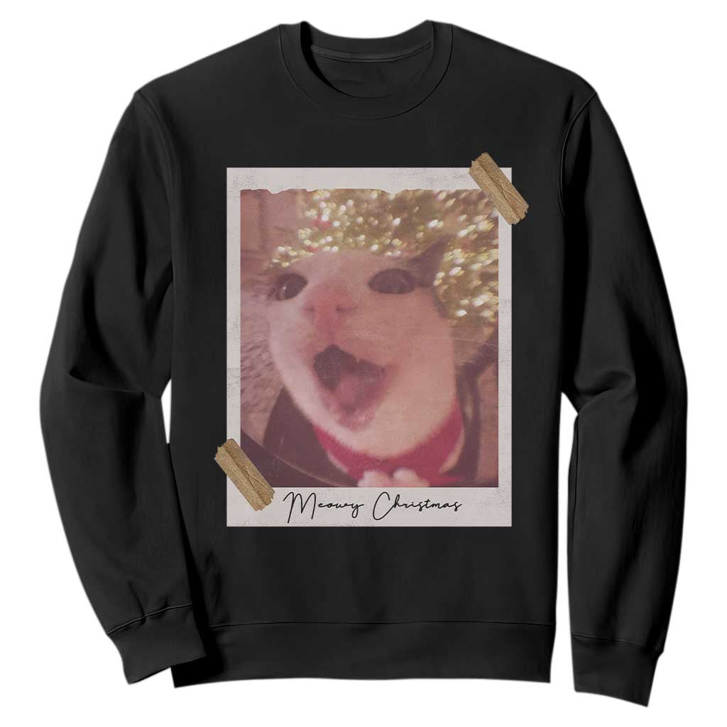 Meowy Christmas Sweatshirt Funny Cat Lovers Xmas Vintage Photo TS10 Black Print Your Wear