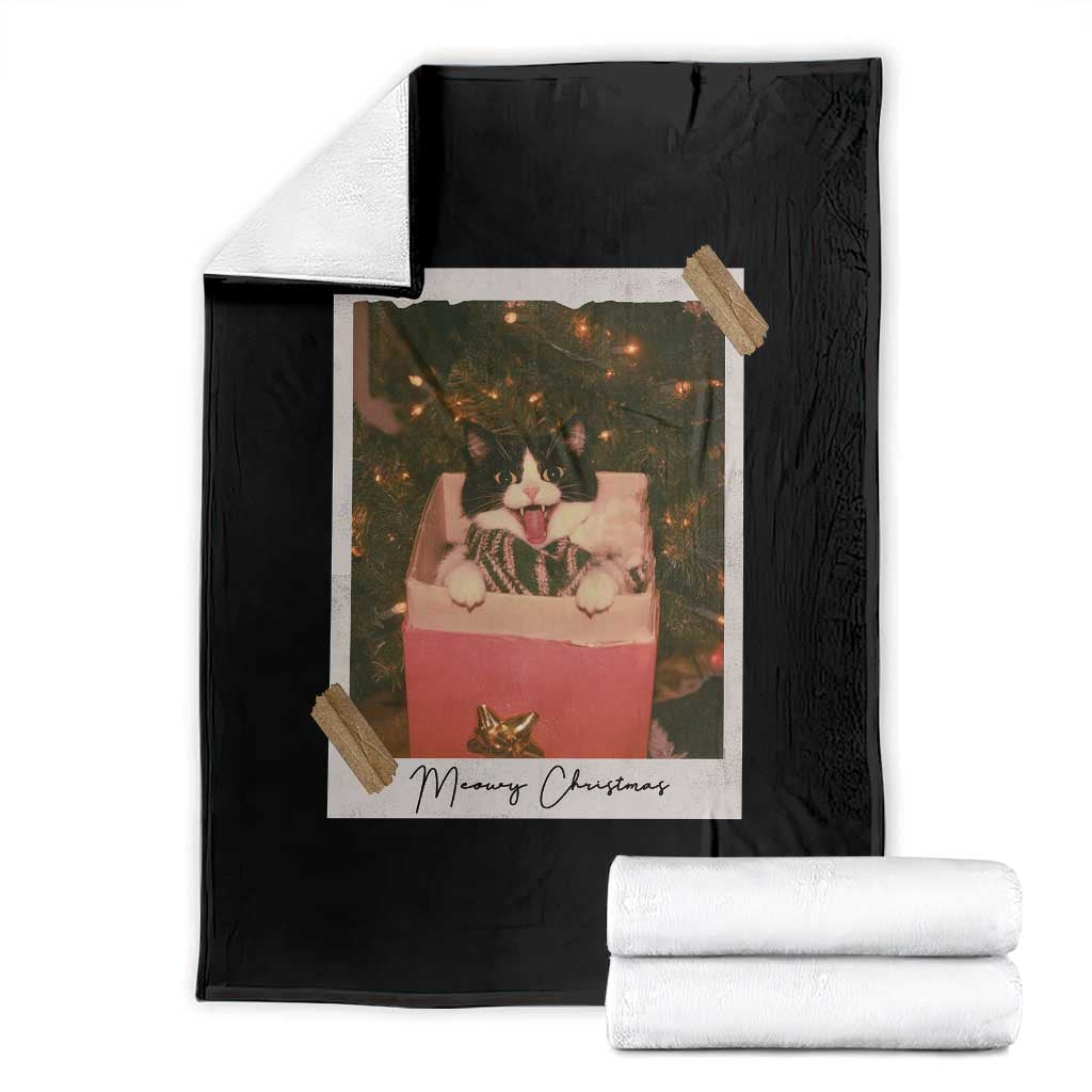 Meowy Christmas Throw Blanket Cute Cat Lovers Xmas Retro Vintage Photo TS10 Black Print Your Wear