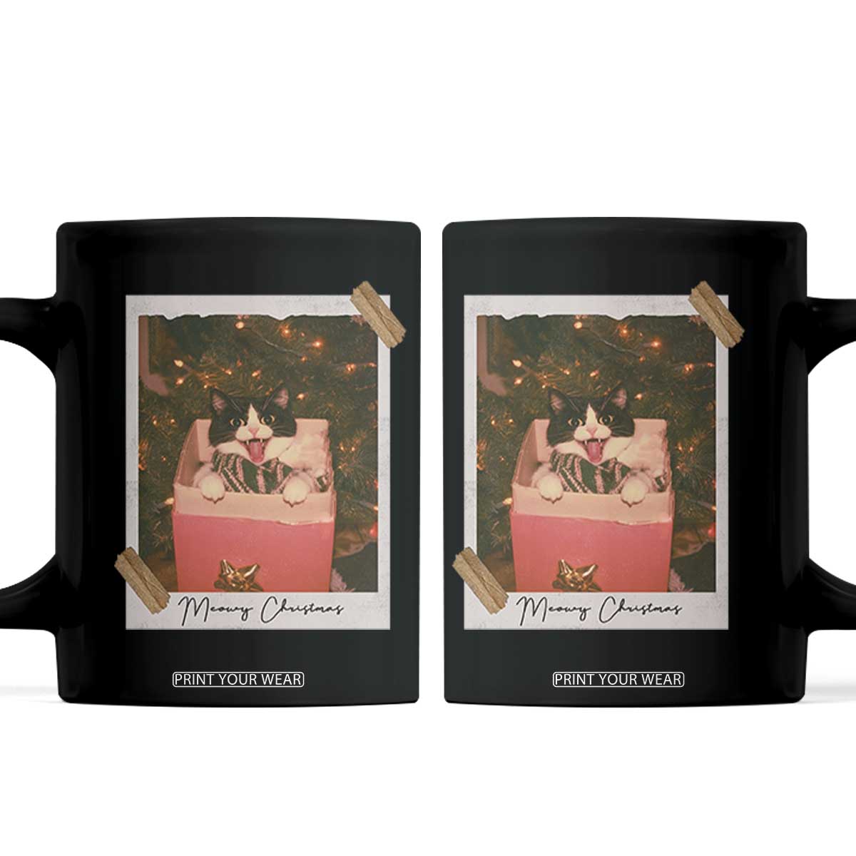 Meowy Christmas Coffee Mug Cute Cat Lovers Xmas Retro Vintage Photo TS10 Black Print Your Wear