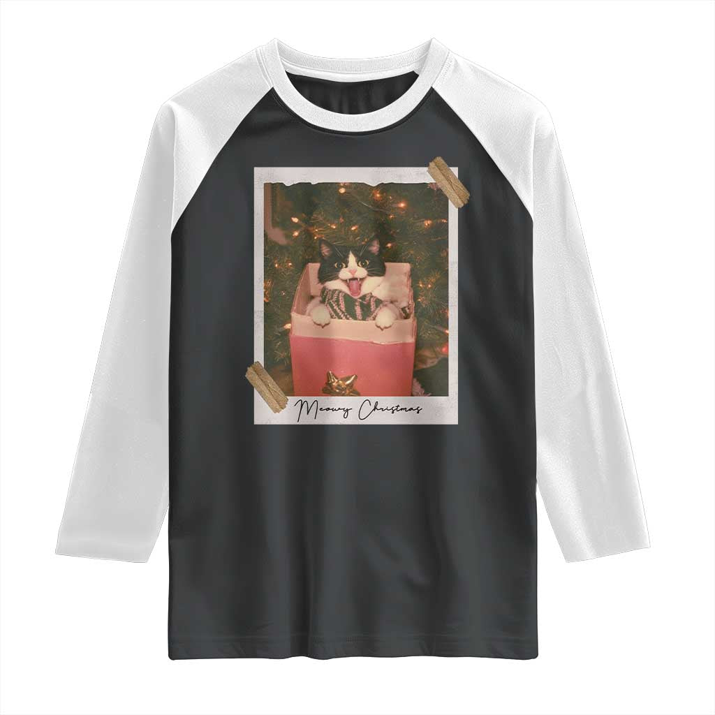 Meowy Christmas Raglan Shirt Cute Cat Lovers Xmas Retro Vintage Photo TS10 Black White Print Your Wear