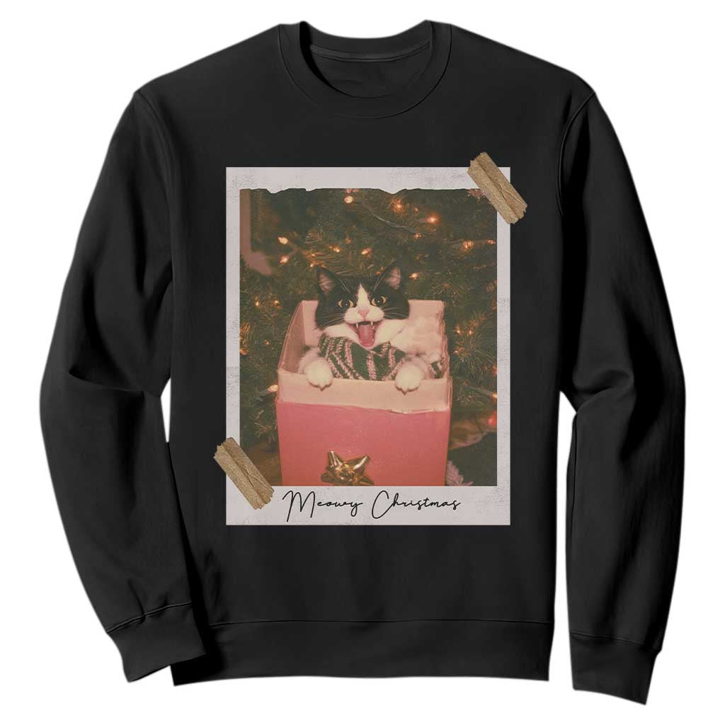 Meowy Christmas Sweatshirt Cute Cat Lovers Xmas Retro Vintage Photo TS10 Black Print Your Wear