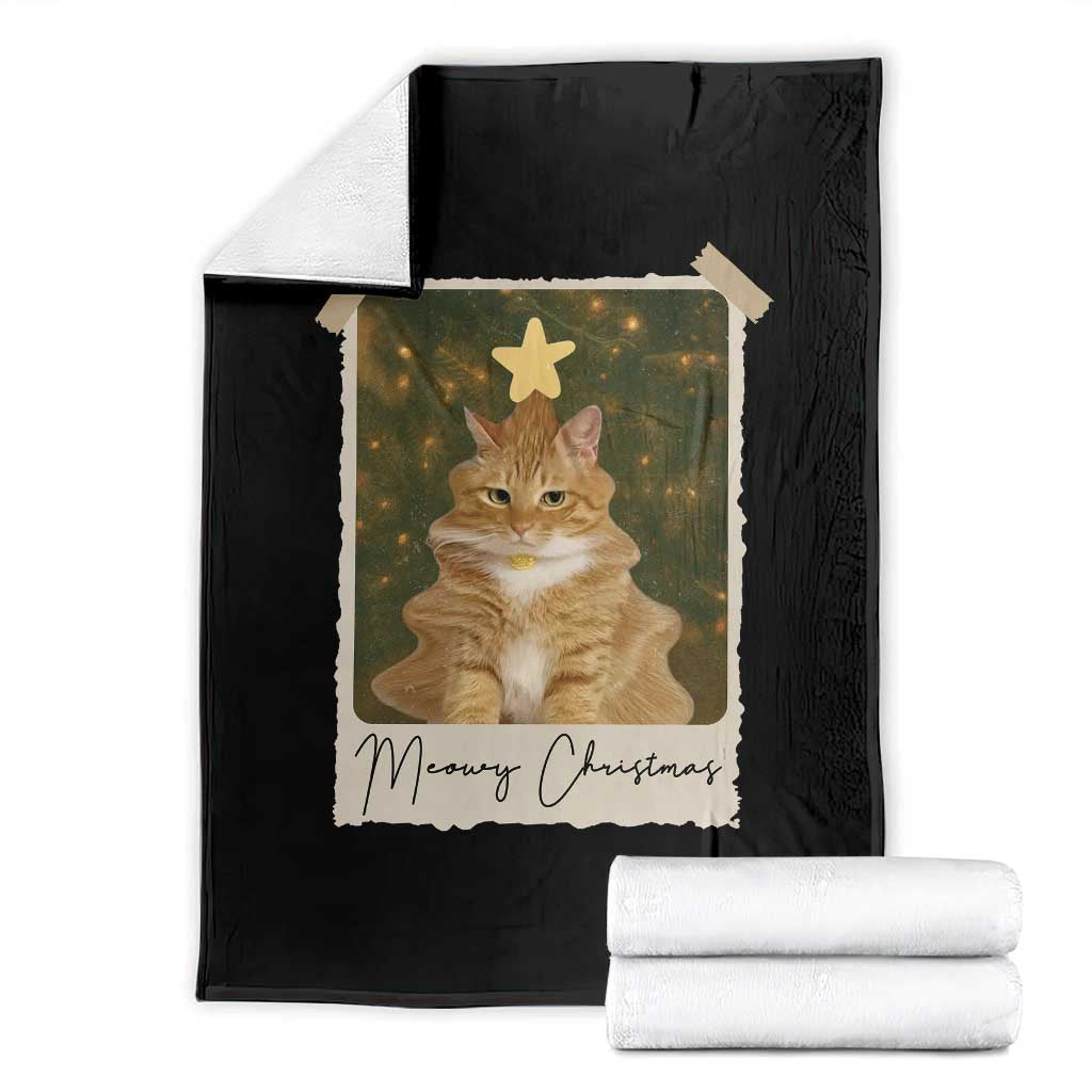 Meowy Christmas Throw Blanket Funny Cat Xmas Tree Retro Vintage Photo TS10 Black Print Your Wear