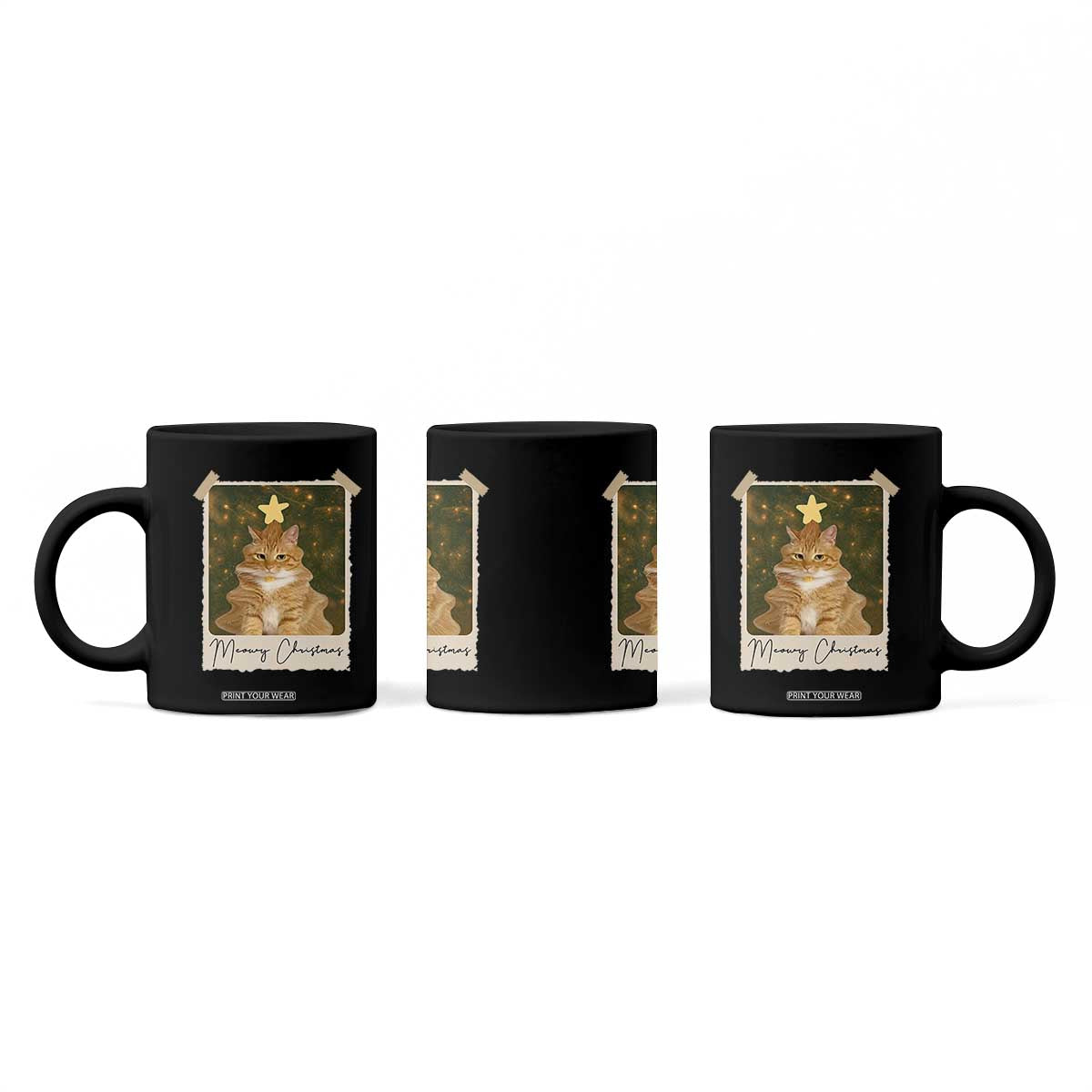 Meowy Christmas Coffee Mug Funny Cat Xmas Tree Retro Vintage Photo TS10 Print Your Wear