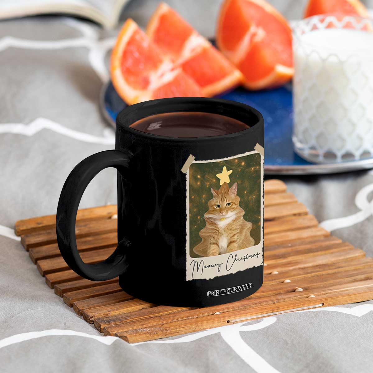 Meowy Christmas Coffee Mug Funny Cat Xmas Tree Retro Vintage Photo TS10 Print Your Wear