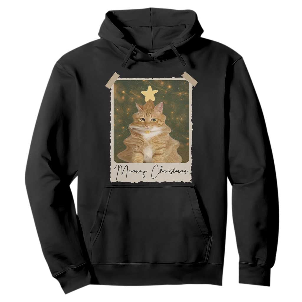 Meowy Christmas Hoodie Funny Cat Xmas Tree Retro Vintage Photo TS10 Black Print Your Wear