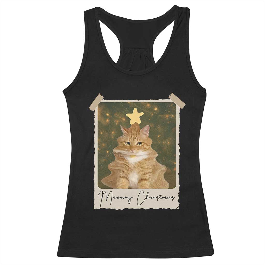 Meowy Christmas Racerback Tank Top Funny Cat Xmas Tree Retro Vintage Photo TS10 Black Print Your Wear