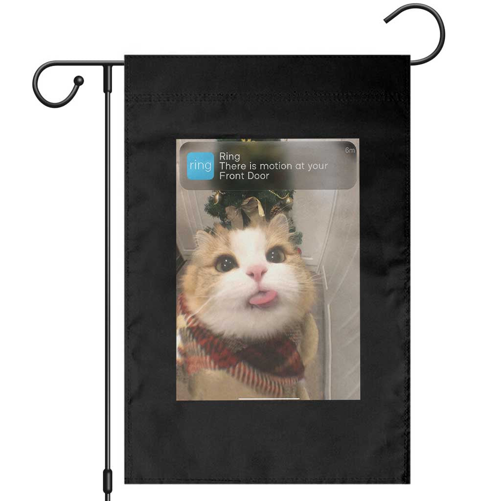 Funny Cat Christmas Garden Flag Ring There is Motion at Your Front Door Meme Xmas Tree TS10 Black Print Your Wear