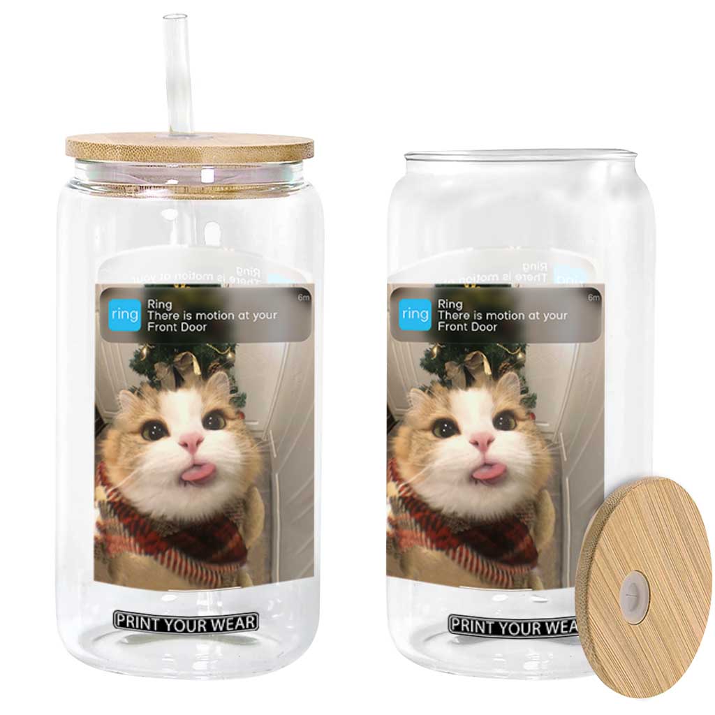 Funny Cat Christmas Glass Can Ring There is Motion at Your Front Door Meme Xmas Tree TS10 Print Your Wear