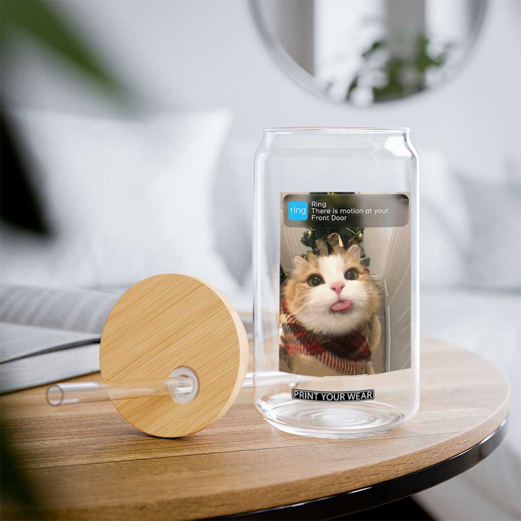Funny Cat Christmas Glass Can Ring There is Motion at Your Front Door Meme Xmas Tree TS10 Print Your Wear