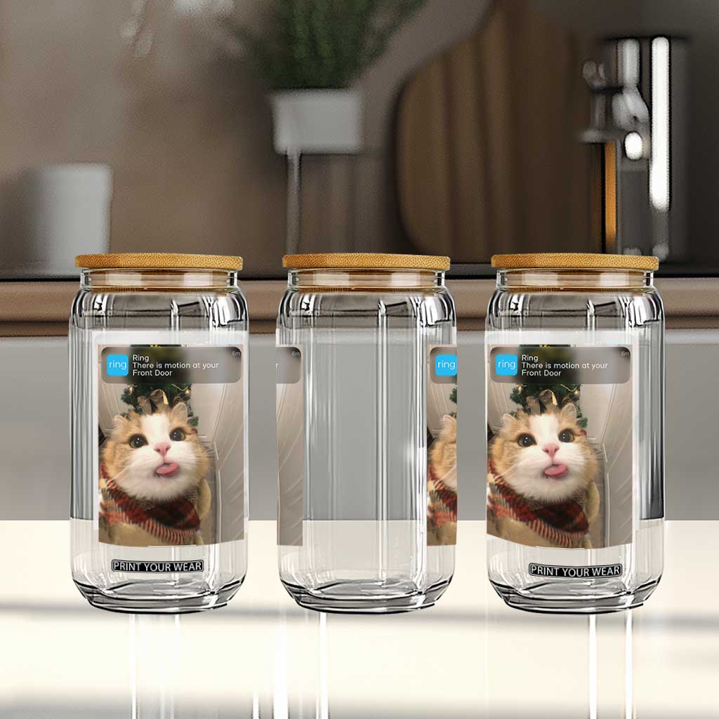 Funny Cat Christmas Glass Can Ring There is Motion at Your Front Door Meme Xmas Tree TS10 Print Your Wear