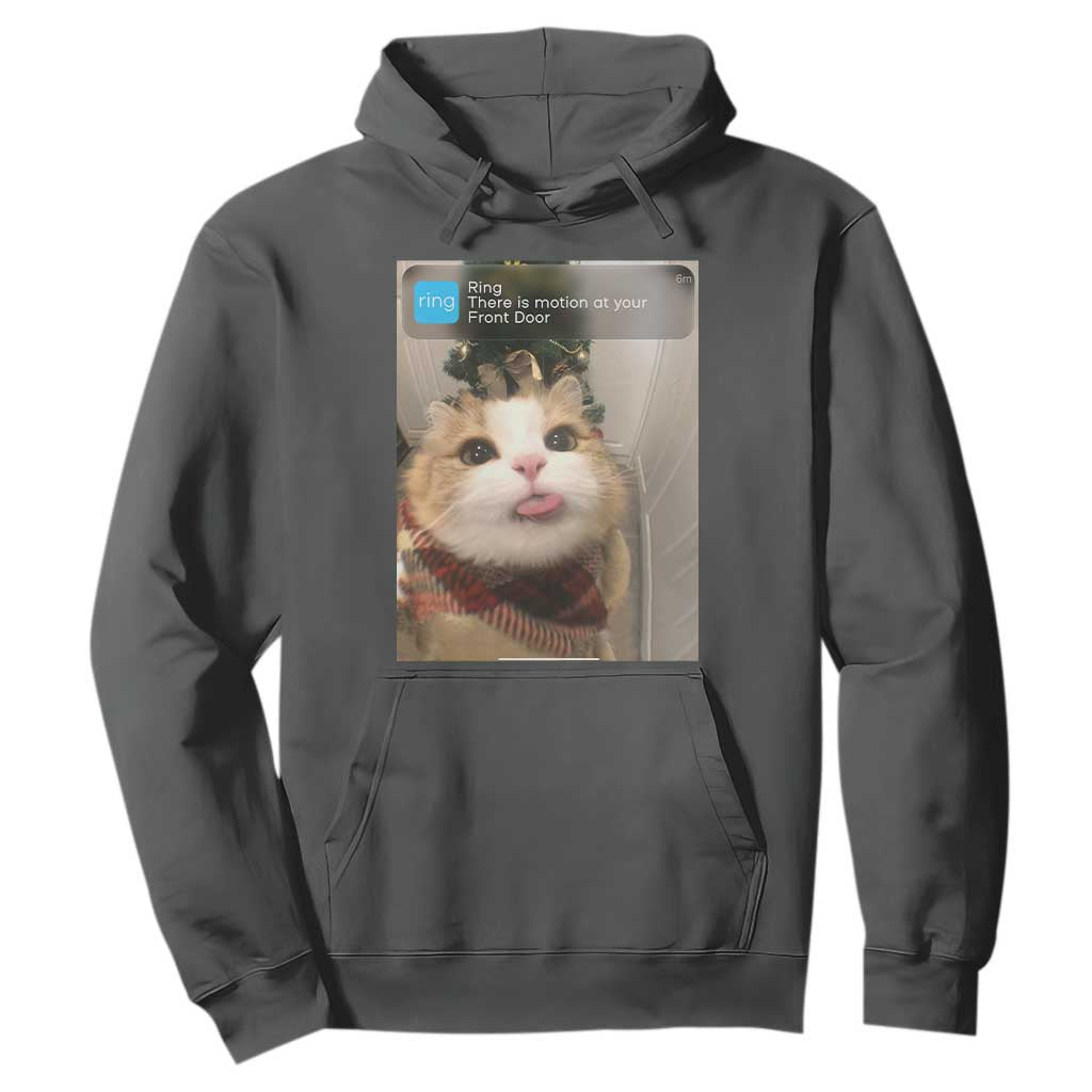 Funny Cat Christmas Hoodie Ring There is Motion at Your Front Door Meme Xmas Tree TS10 Dark Heather Print Your Wear