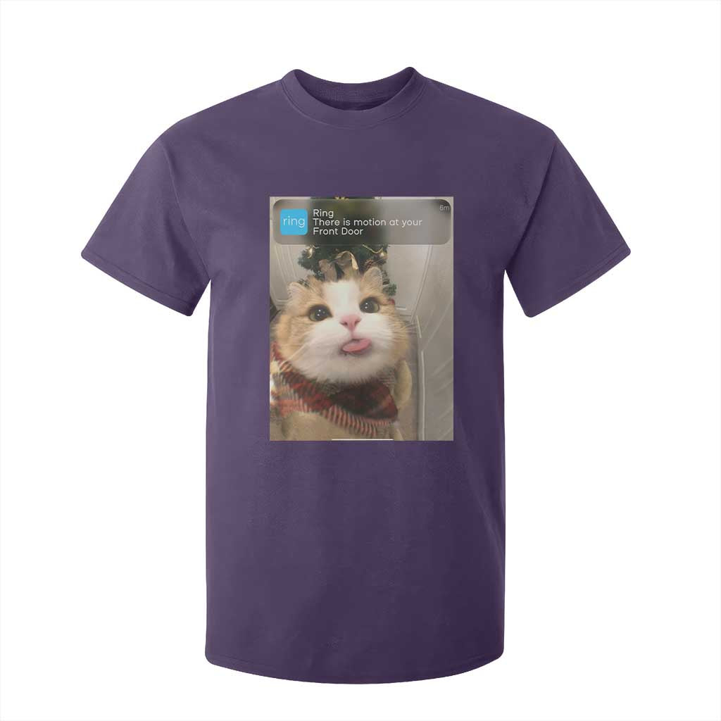 Funny Cat Christmas T Shirt For Kid Ring There is Motion at Your Front Door Meme Xmas Tree TS10 Purple Print Your Wear