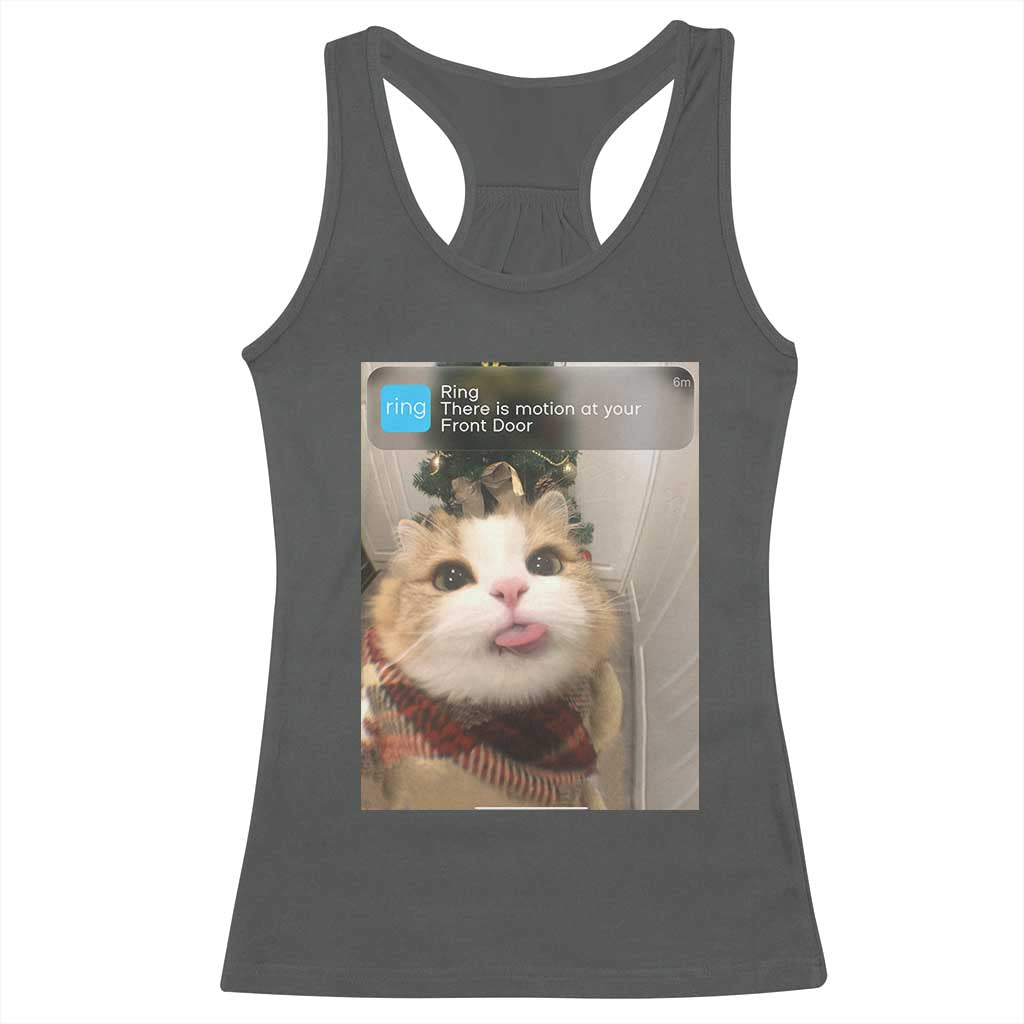 Funny Cat Christmas Racerback Tank Top Ring There is Motion at Your Front Door Meme Xmas Tree TS10 Dark Heather Print Your Wear