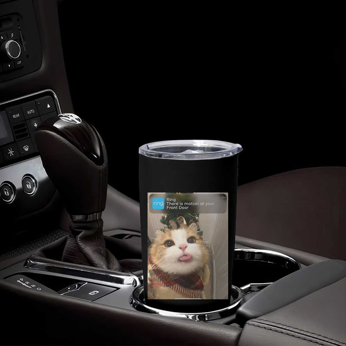 Funny Cat Christmas Tumbler Cup Ring There is Motion at Your Front Door Meme Xmas Tree TS10 Print Your Wear