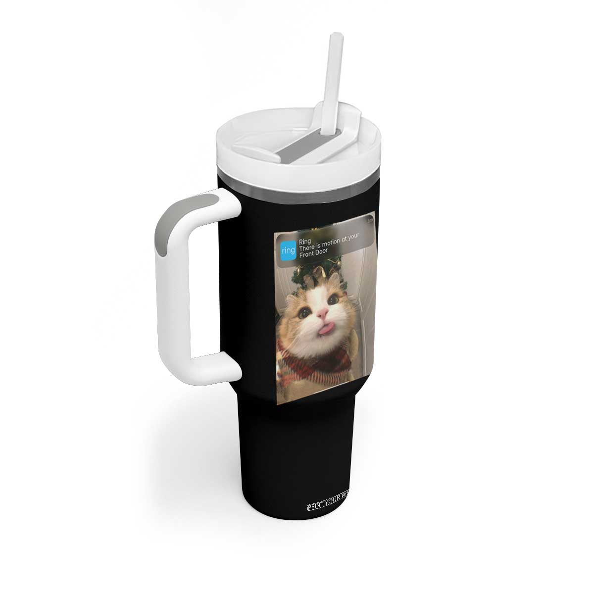 Funny Cat Christmas Tumbler With Handle Ring There is Motion at Your Front Door Meme Xmas Tree TS10 Print Your Wear