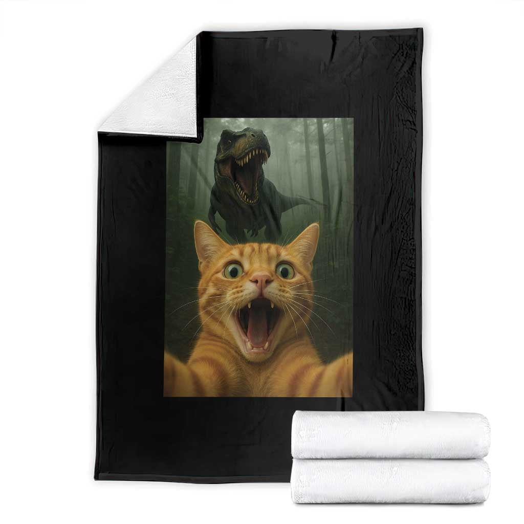 Cat Selfie With Dinosaur Throw Blanket Funny Cat Gifts TS10 Black Print Your Wear