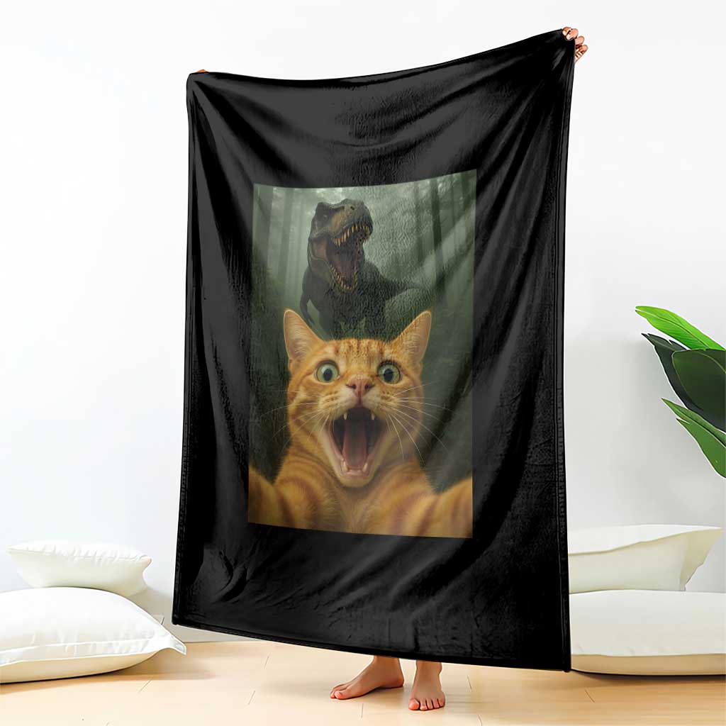 Cat Selfie With Dinosaur Throw Blanket Funny Cat Gifts TS10 Print Your Wear