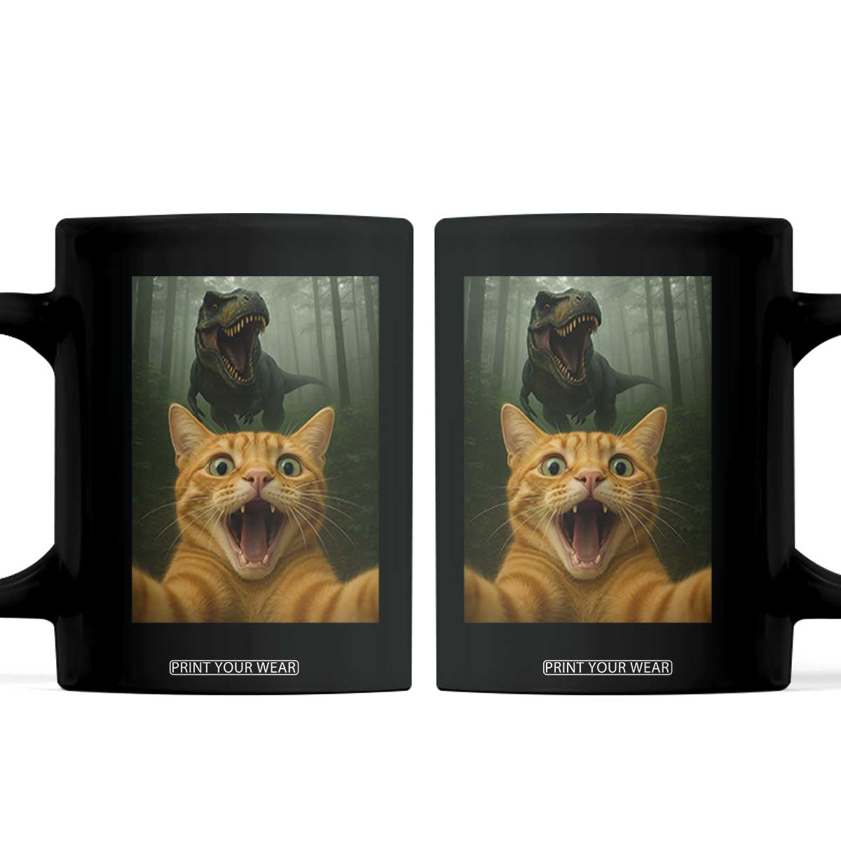 Cat Selfie With Dinosaur Coffee Mug Funny Cat Gifts TS10 Black Print Your Wear
