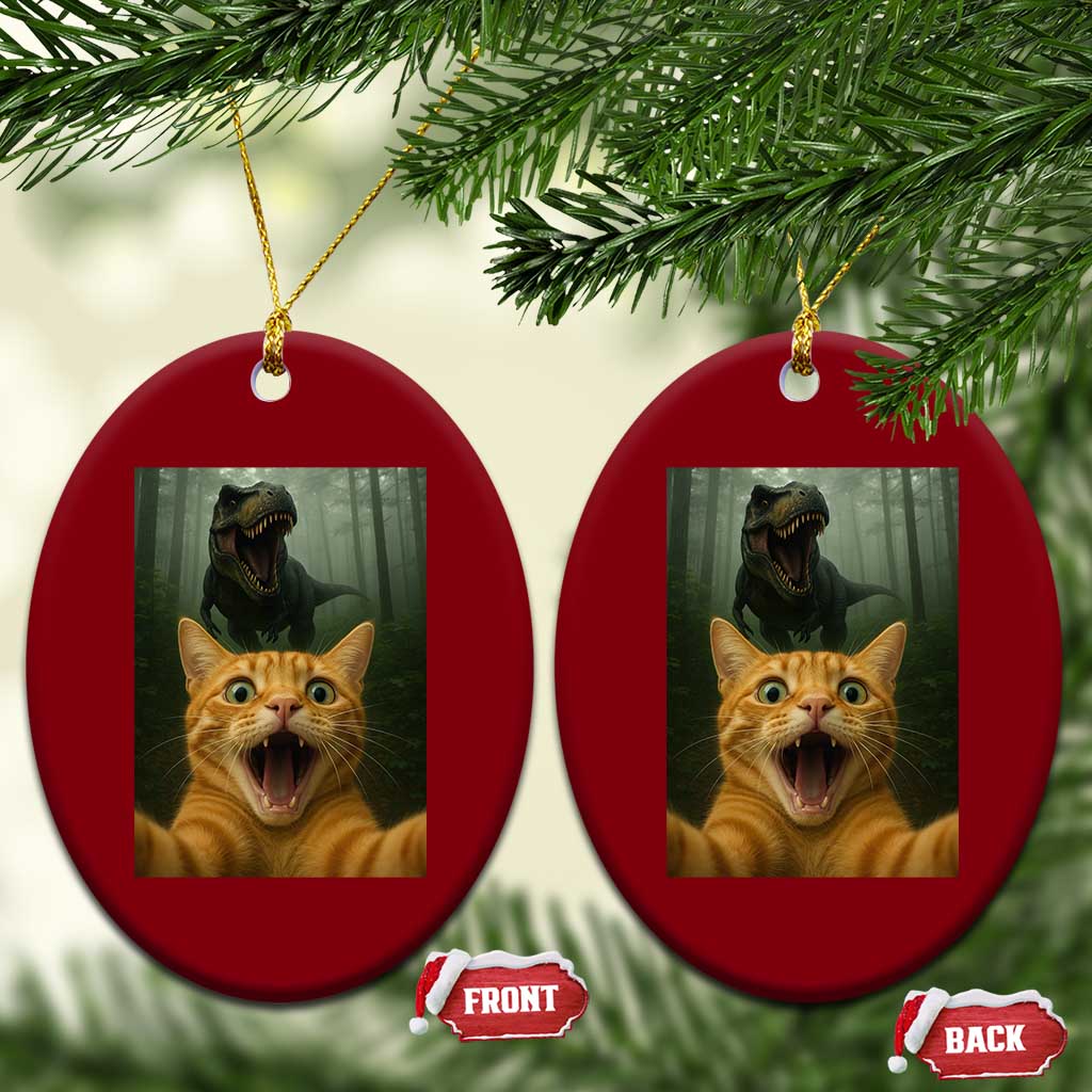 Cat Selfie With Dinosaur Ceramic Ornament Funny Cat Gifts TS10 Print Your Wear