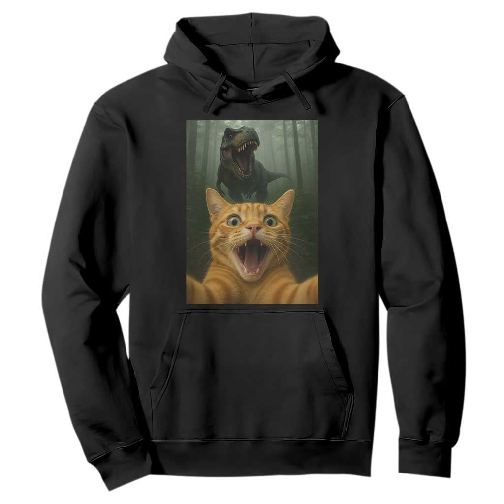 Cat Selfie With Dinosaur Hoodie Funny Cat Gifts TS10 Black Print Your Wear