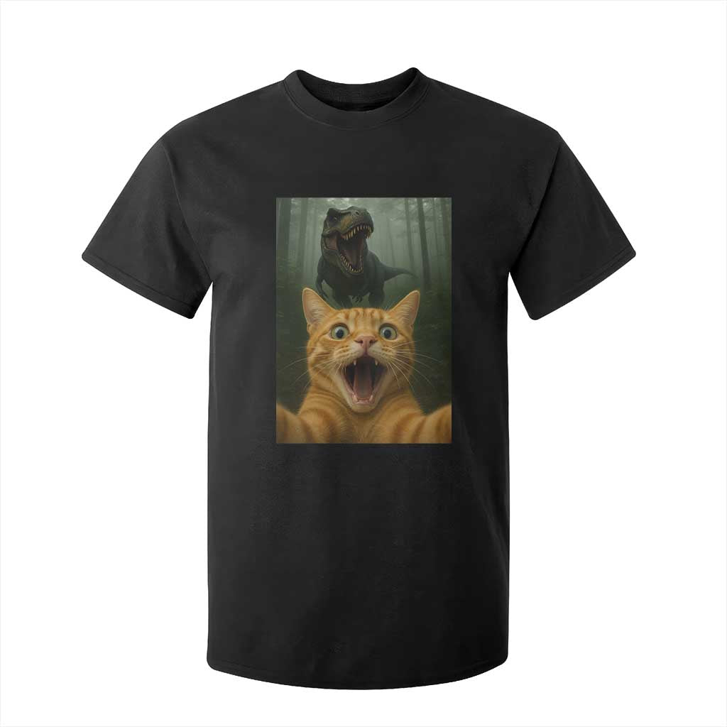 Cat Selfie With Dinosaur T Shirt For Kid Funny Cat Gifts TS10 Black Print Your Wear