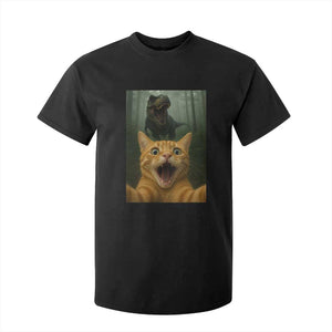 Cat Selfie With Dinosaur T Shirt For Kid Funny Cat Gifts TS10 Black Print Your Wear