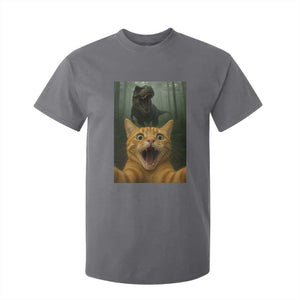 Cat Selfie With Dinosaur T Shirt For Kid Funny Cat Gifts TS10 Charcoal Print Your Wear