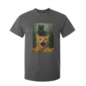 Cat Selfie With Dinosaur T Shirt For Kid Funny Cat Gifts TS10 Dark Heather Print Your Wear