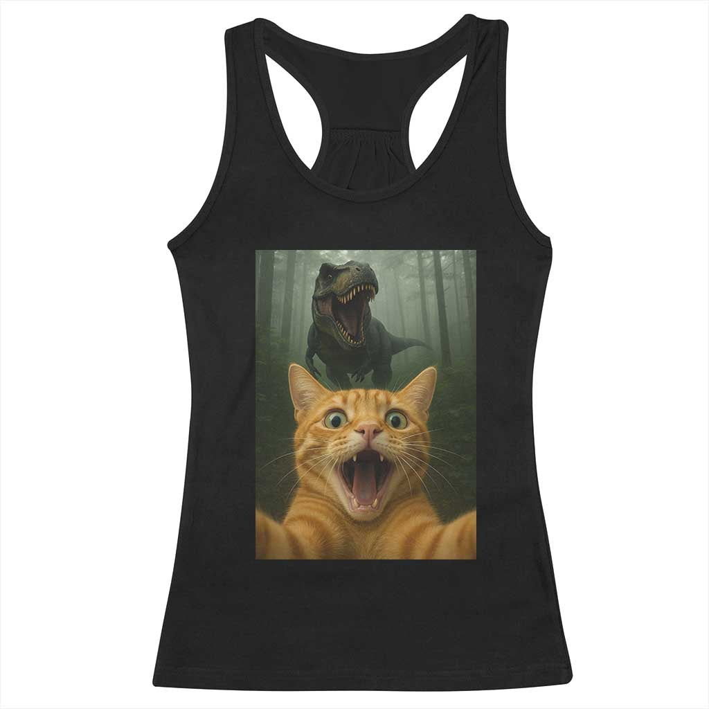 Cat Selfie With Dinosaur Racerback Tank Top Funny Cat Gifts TS10 Black Print Your Wear