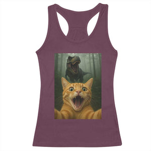 Cat Selfie With Dinosaur Racerback Tank Top Funny Cat Gifts TS10 Maroon Print Your Wear