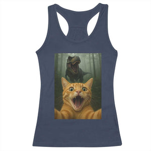 Cat Selfie With Dinosaur Racerback Tank Top Funny Cat Gifts TS10 Navy Print Your Wear
