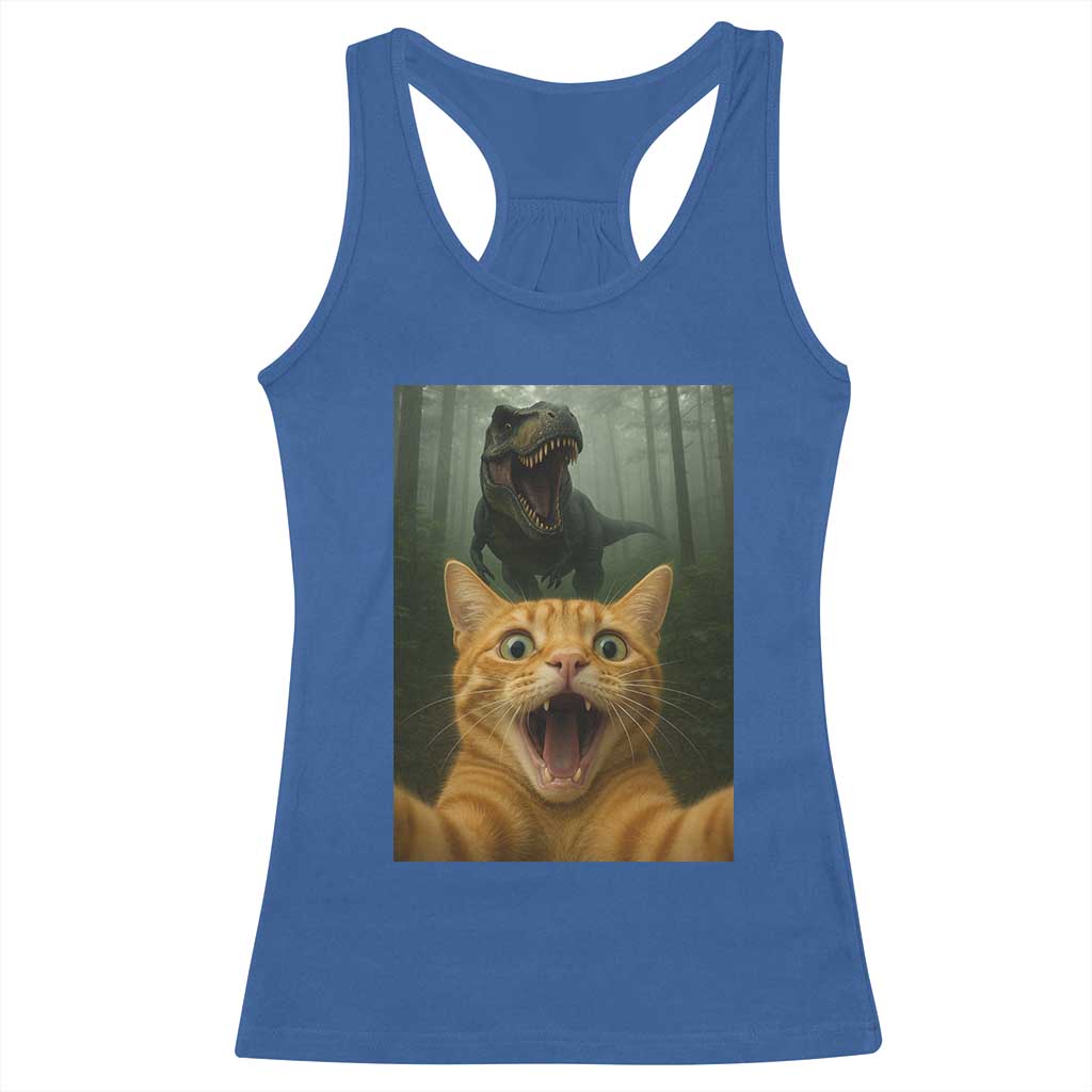 Cat Selfie With Dinosaur Racerback Tank Top Funny Cat Gifts TS10 Royal Blue Print Your Wear