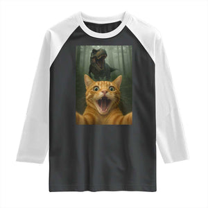 Cat Selfie With Dinosaur Raglan Shirt Funny Cat Gifts TS10 Black White Print Your Wear