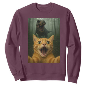 Cat Selfie With Dinosaur Sweatshirt Funny Cat Gifts TS10 Maroon Print Your Wear