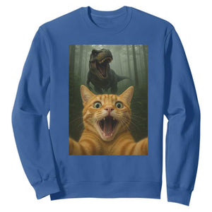 Cat Selfie With Dinosaur Sweatshirt Funny Cat Gifts TS10 Royal Blue Print Your Wear