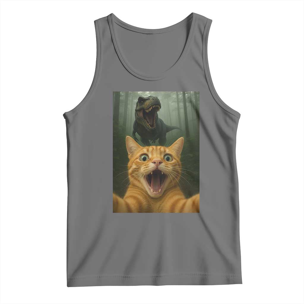 Cat Selfie With Dinosaur Tank Top Funny Cat Gifts TS10 Black Heather Print Your Wear