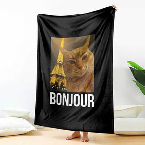 Funny Cat Bonjour Throw Blanket Paris France Eiffel Tower Orange Cat Meme TS10 Print Your Wear
